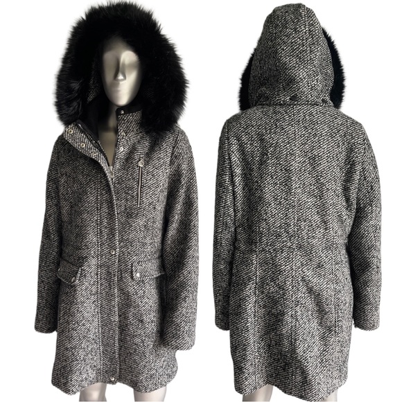 LAUNDRY by Design Black Wool Blend Hooded Coat - Picture 1 of 10